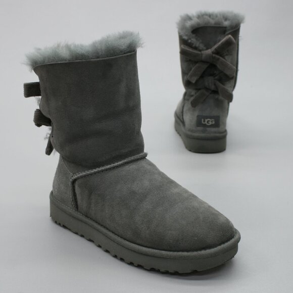 UGG Ladies 5 Bailey Bow Gray Corduroy Grey Nubuck Winter Short Boots - 1094312 - Picture 1 of 12